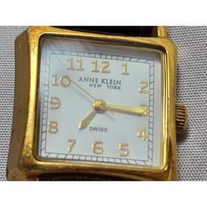 Anne Klein Women’s Square Gold Watch Black Leather Band 24mm Needs Battery